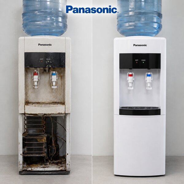 Water dispenser before and after repair and deep cleaning in Abu Dhabi